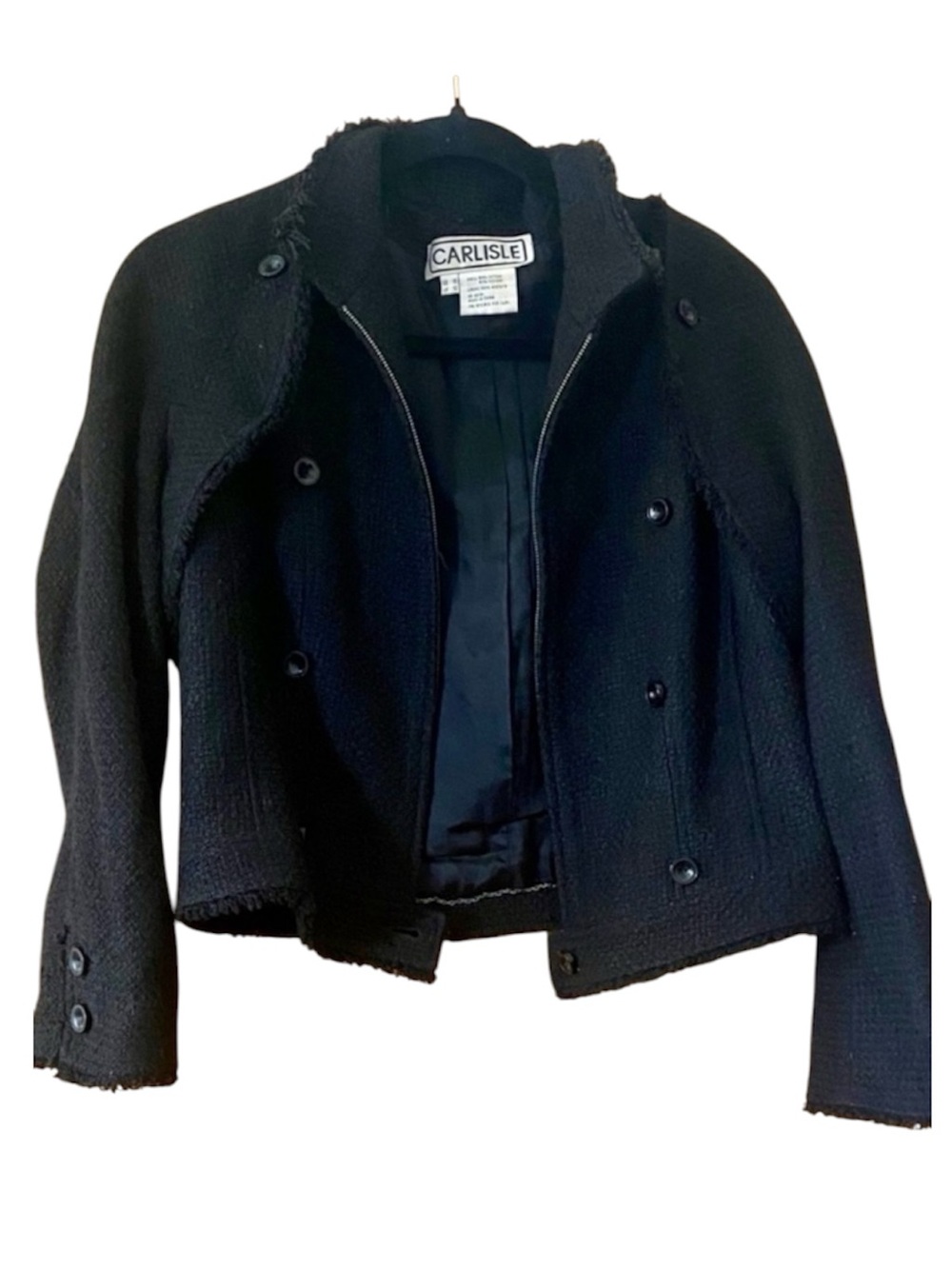Vintage Carlisle Bouclé 3-in-1 Convertible Jacket Vest Black Size 10